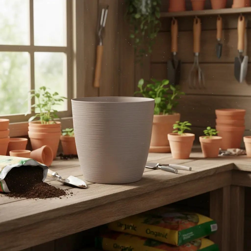 MACETA REDONDA ESTILO PIEDRA PARA JARDINERIA Y PLANTAS - 10