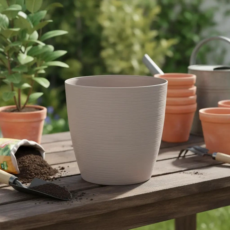MACETA REDONDA ESTILO PIEDRA PARA JARDINERIA Y PLANTAS - 2