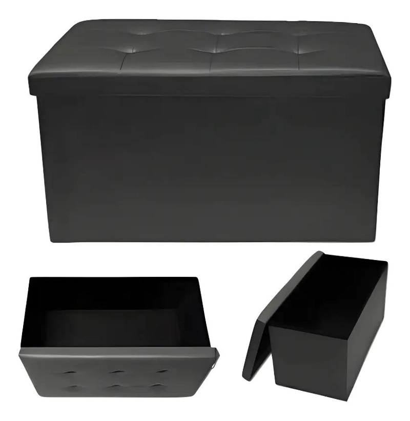 PUFF BAUL ORGANIZADOR PLEGABLE NEGRO CON TAPIZADO ECOCUERO - 1