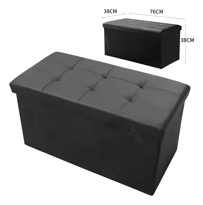 PUFF BAUL ORGANIZADOR PLEGABLE NEGRO CON TAPIZADO ECOCUERO - 2