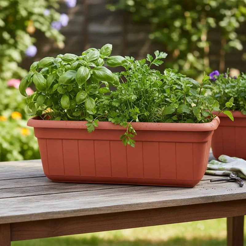 PACK DE 5 MACETEROS RECTANGULARES DE PLASTICO PARA JARDIN - 1
