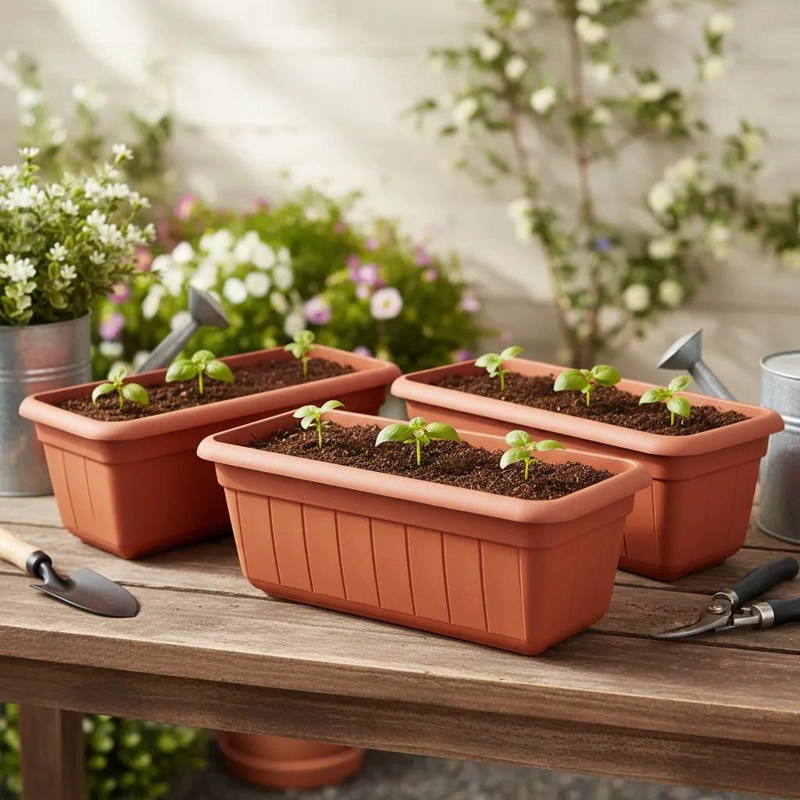 PACK DE 5 MACETEROS RECTANGULARES DE PLASTICO PARA JARDIN - 5