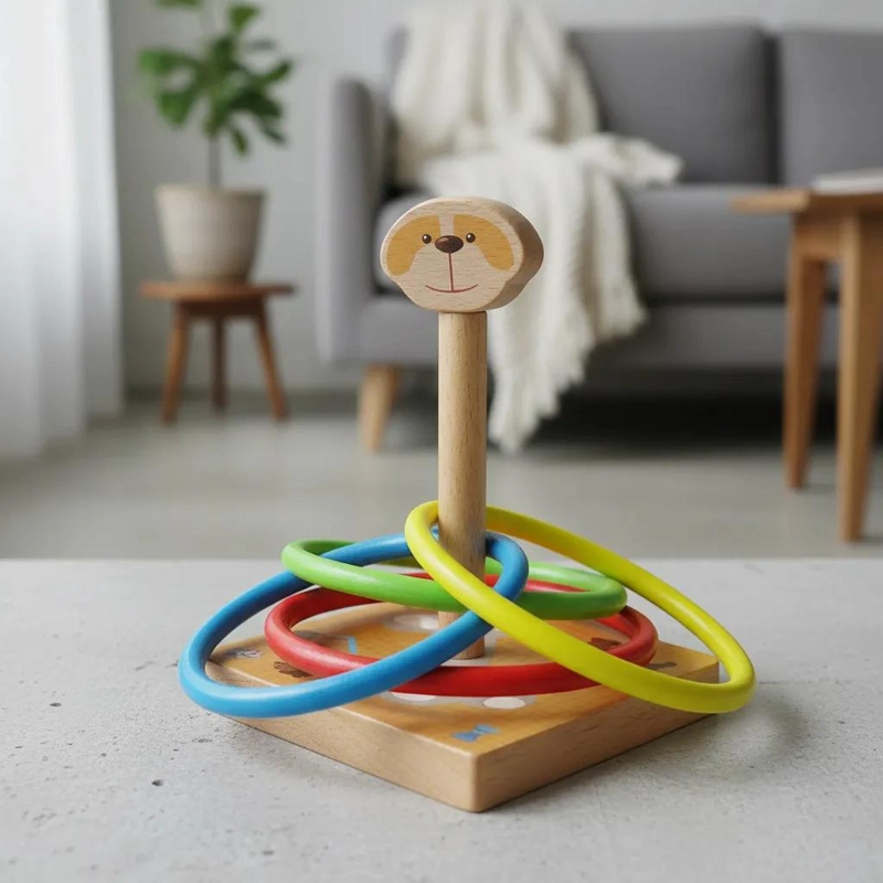 JUEGO DE LANZAMIENTO DE ARGOLLAS CON ANIMALES DE MADERA - 1
