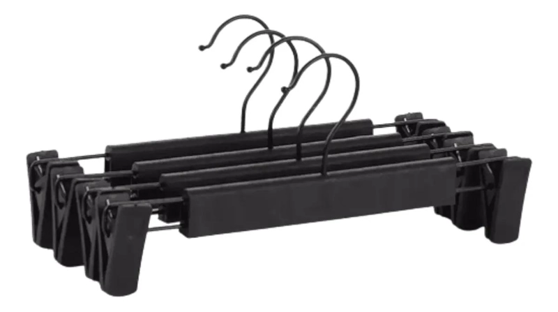 PACK DE 15 COLGADORES DE PANTALONES CON PINZAS EN COLOR NEGRO - 1