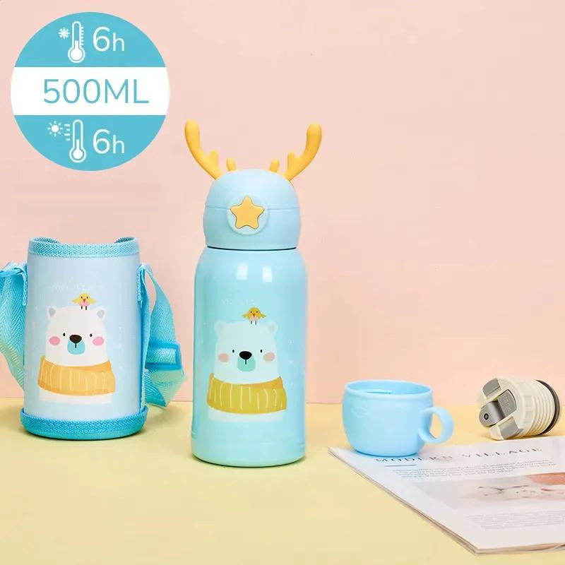 TERMO INFANTIL CELESTE 500ML PARA BEBIDAS FRIAS Y CALIENTES - 4
