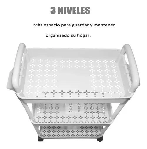 CARRITO ORGANIZADOR RODANTE DE PLASTICO 3 NIVELES CON ASAS - 3