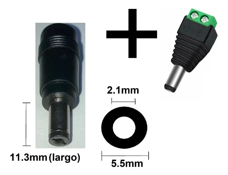 ADAPTADOR HEMBRA A MACHO 5.5X2.1MM NEGRO 11.3 CM - 2