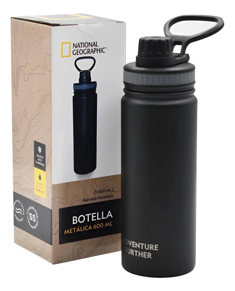BOTELLA TE RMICA METALICA INSULADA 600ML COLOR NEGRO - 1