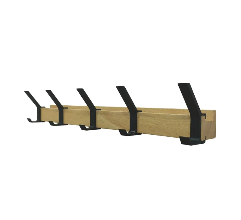 PERCHA DE MADERA Y METAL CON 5 GANCHOS PARA ROPA - 3