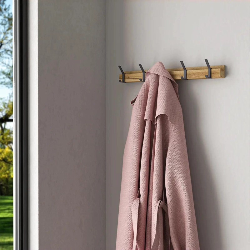 PERCHA DE MADERA Y METAL CON 5 GANCHOS PARA ROPA - 4