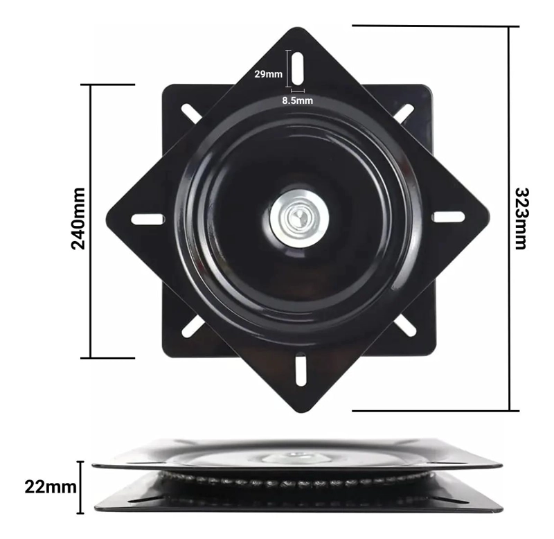 BASE GIRATORIA DE ACERO NEGRA 240X240MM PARA MUEBLES - 2