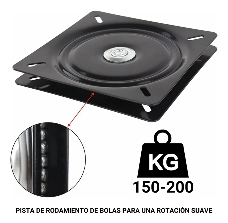 BASE GIRATORIA DE ACERO NEGRA 240X240MM PARA MUEBLES - 3