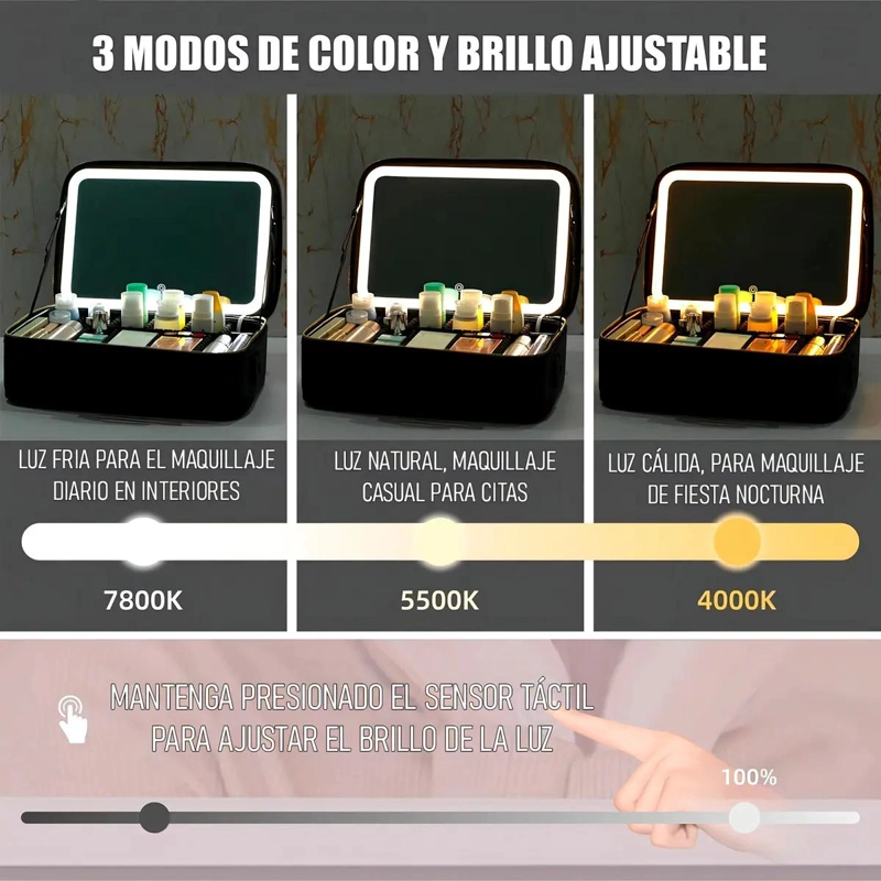 COSMETIQUERO ORGANIZADOR LED CON ESPEJO PARA COSME TICOS - 4