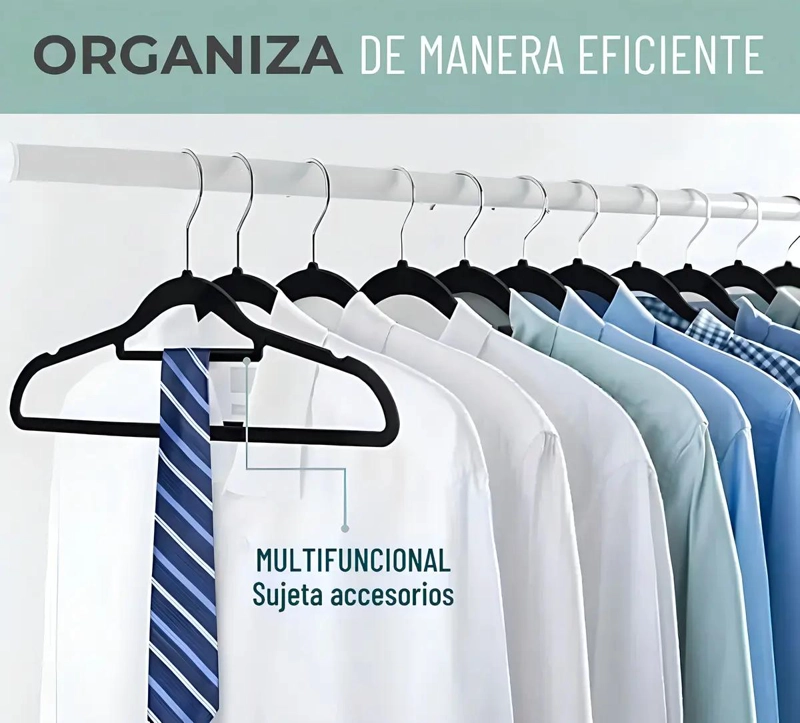 PACK DE 20 PERCHAS DE TERCIOPELO ANTIDESLIZANTE PARA ROPA - 2