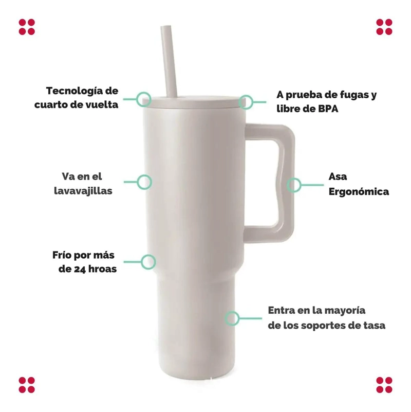 VASO TE RMICO DE 1180ML CON BOMBILLA PARA BEBIDAS FRIAS Y CALIENTES - 2