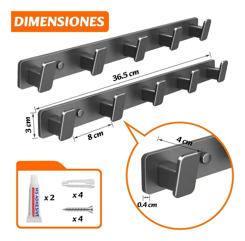 PERCHERO DE PARED CON 5 GANCHOS PARA ROPA Y ACCESORIOS - 3