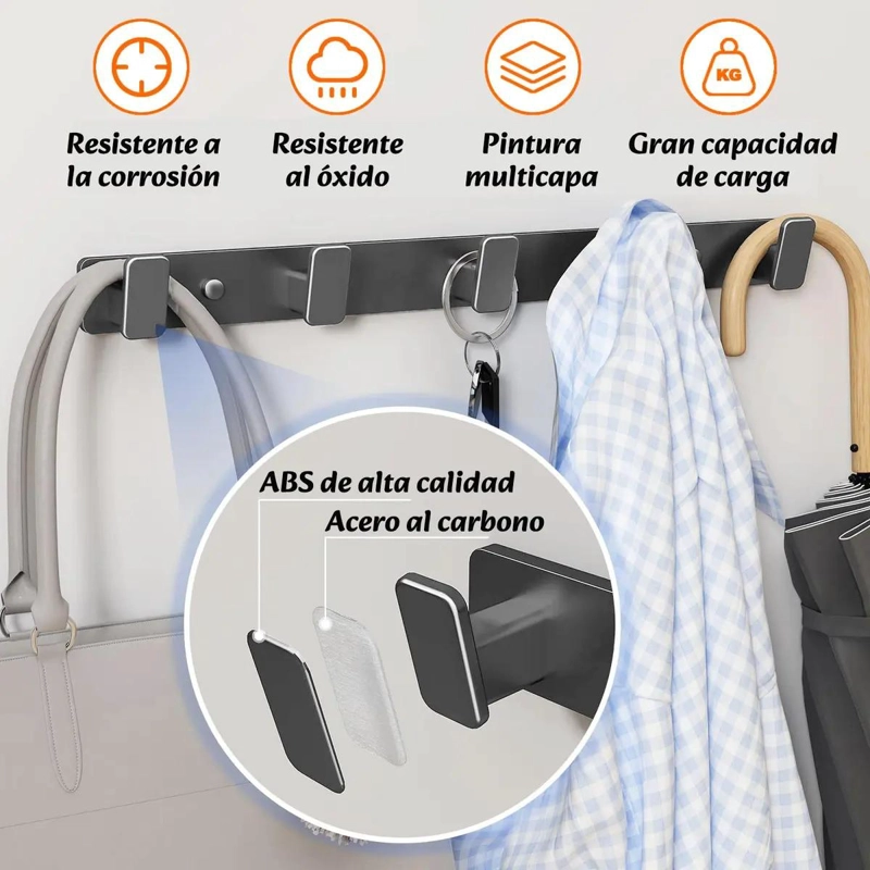 PERCHERO DE PARED CON 5 GANCHOS PARA ROPA Y ACCESORIOS - 6