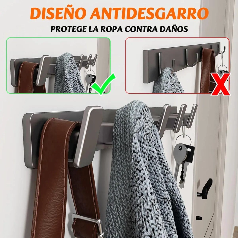 PERCHERO DE PARED CON 5 GANCHOS PARA ROPA Y ACCESORIOS - 7