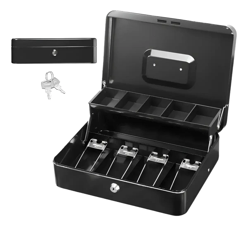CAJA ORGANIZADORA DE DINERO CON LLAVE DE SEGURIDAD Y COMPARTIMENTOS - 1