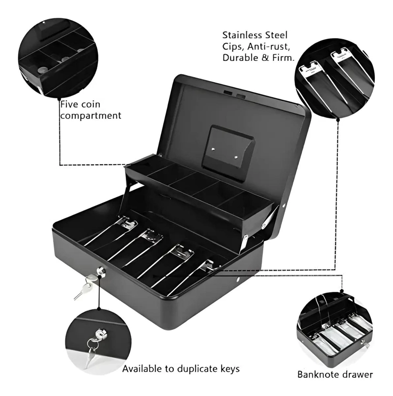 CAJA ORGANIZADORA DE DINERO CON LLAVE DE SEGURIDAD Y COMPARTIMENTOS - 4