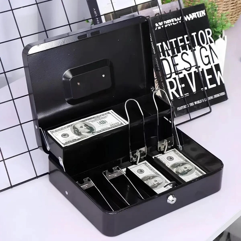 CAJA ORGANIZADORA DE DINERO CON LLAVE DE SEGURIDAD Y COMPARTIMENTOS - 9