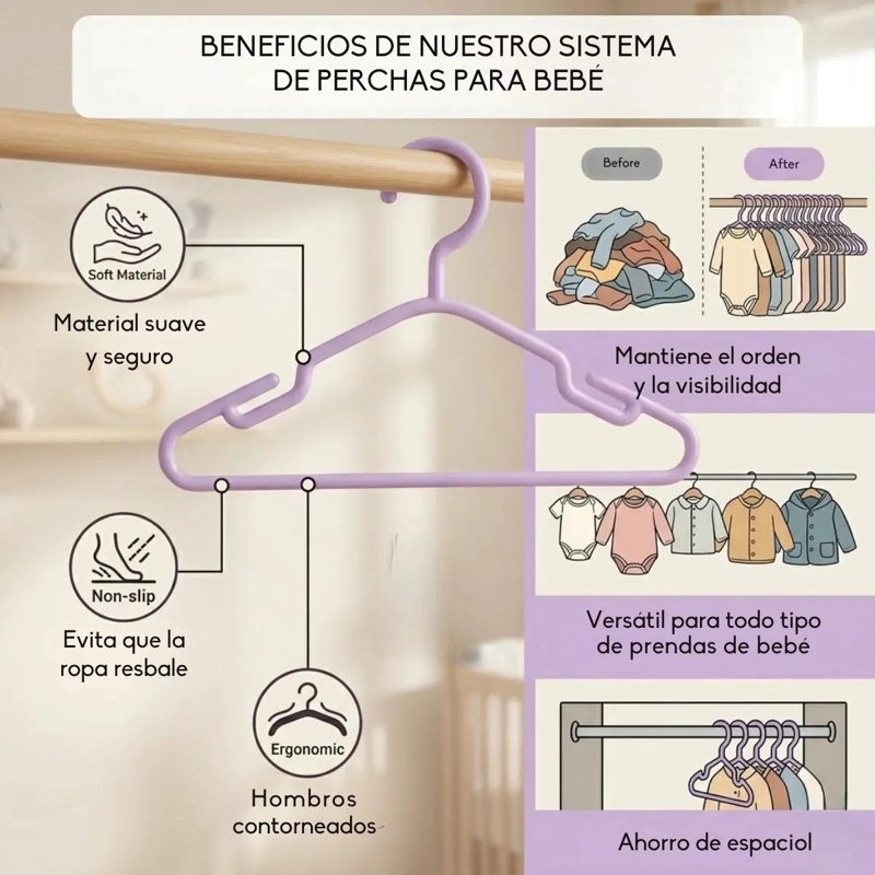 PERCHERO COLGADOR ROPA INFANTIL ORGANIZADOR PARA BEBE S - 5