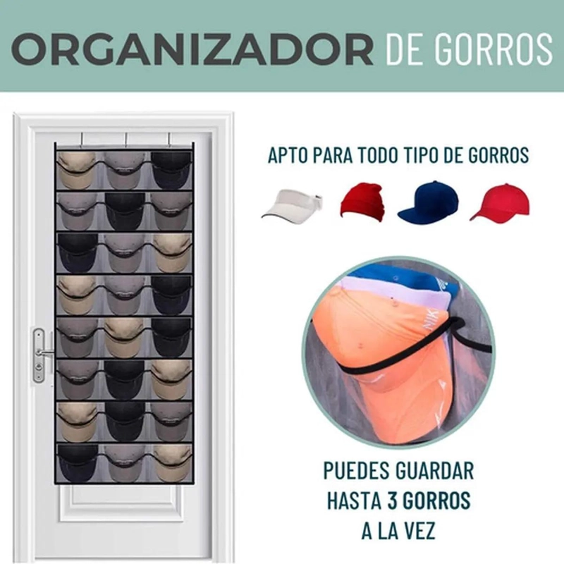 ORGANIZADOR COLGANTE PARA GORRAS Y GORROS DETRAS DE PUERTA - 2