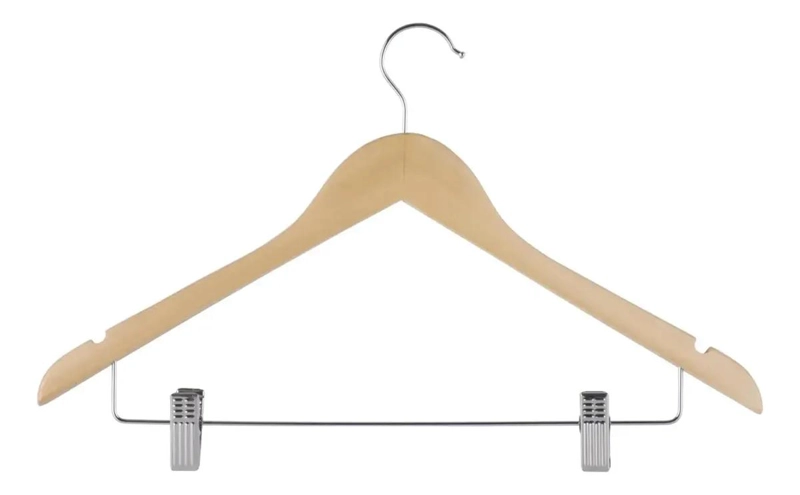 COLGADOR DE ROPA DE MADERA NATURAL CON CLIPS METALICOS - 1