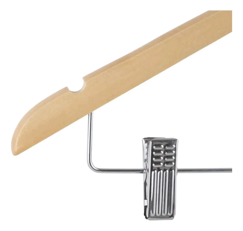 COLGADOR DE ROPA DE MADERA NATURAL CON CLIPS METALICOS - 3