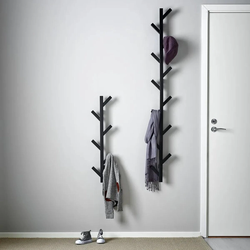 COLGADOR DE PARED DE MADERA MACIZA NEGRO CON 5 GANCHOS - 3
