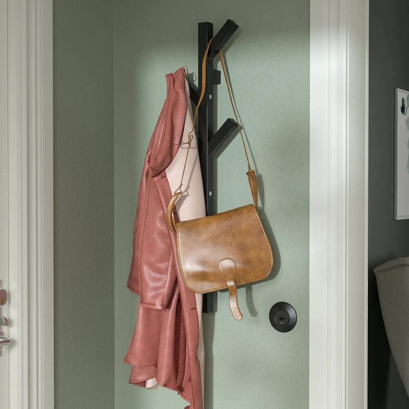 COLGADOR DE PARED DE MADERA MACIZA NEGRO CON 5 GANCHOS - 4