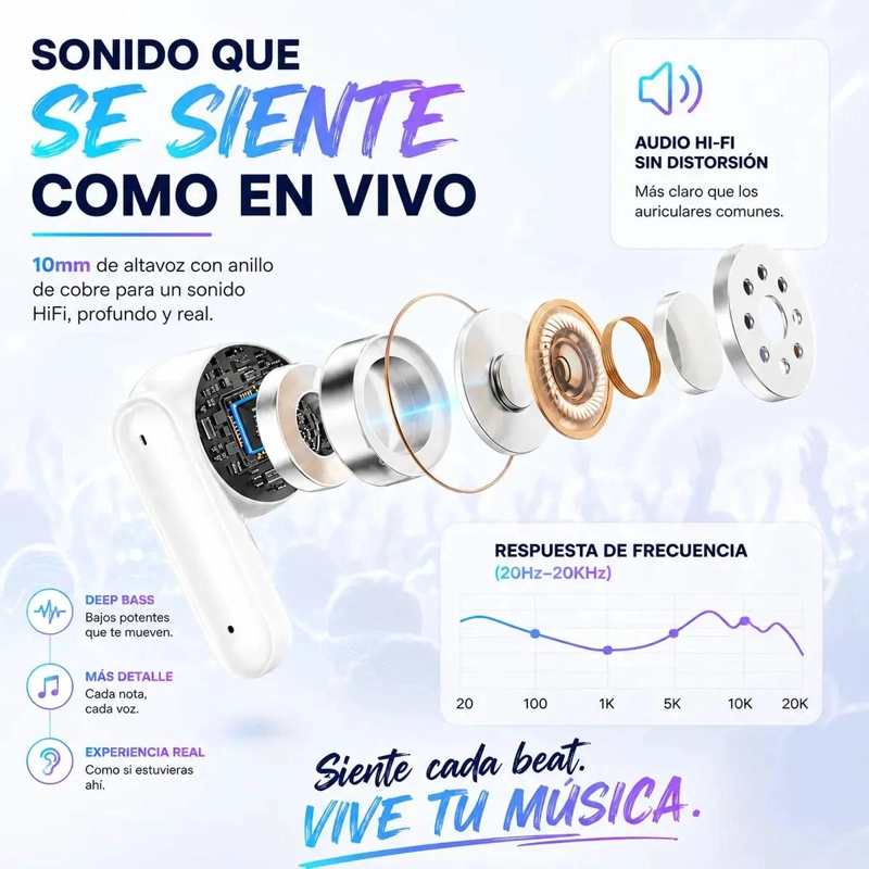 AUDIFONOS INALAMBRICOS BLUETOOTH 5.4 CON PANTALLA LED Y MICROFONO - 3