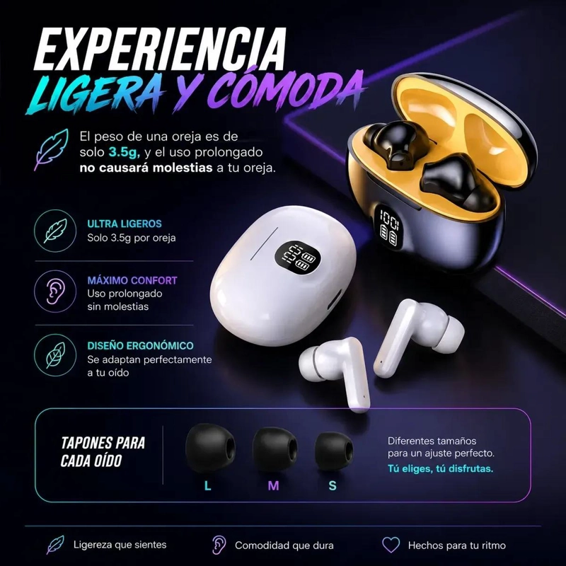 AUDIFONOS INALAMBRICOS BLUETOOTH 5.4 CON PANTALLA LED Y MICROFONO - 8