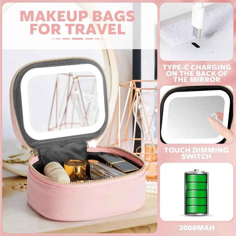 BOLSO DE MAQUILLAJE CON ESPEJO LED Y LUZ AJUSTABLE - 3