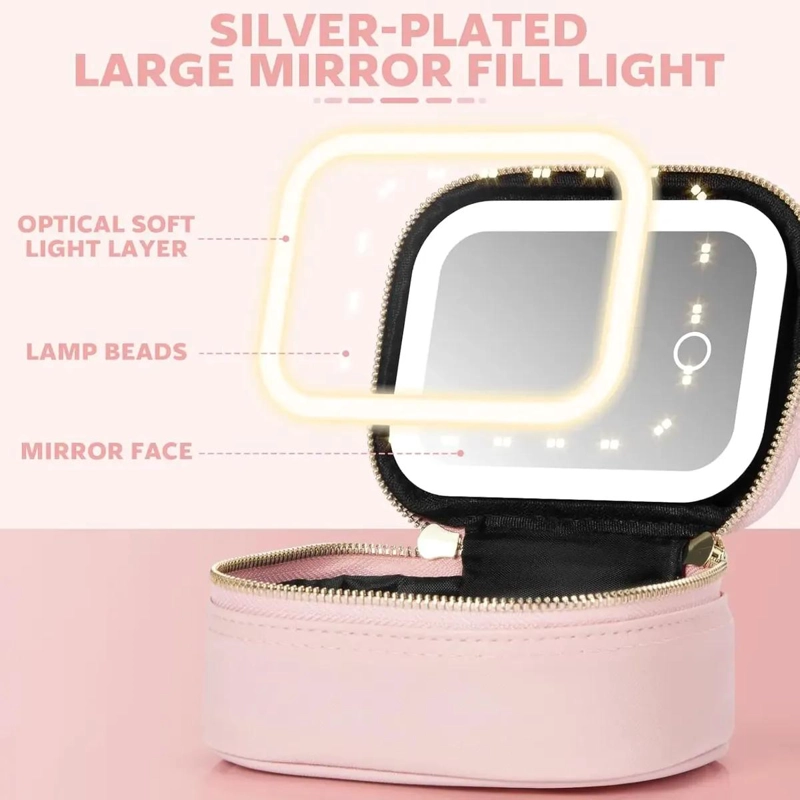 BOLSO DE MAQUILLAJE CON ESPEJO LED Y LUZ AJUSTABLE - 4