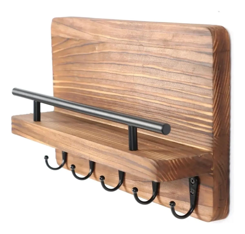 PERCHERO DE PARED CON 5 GANCHOS DE MADERA Y METAL - 2