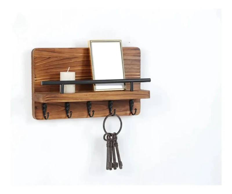 PERCHERO DE PARED CON 5 GANCHOS DE MADERA Y METAL - 7