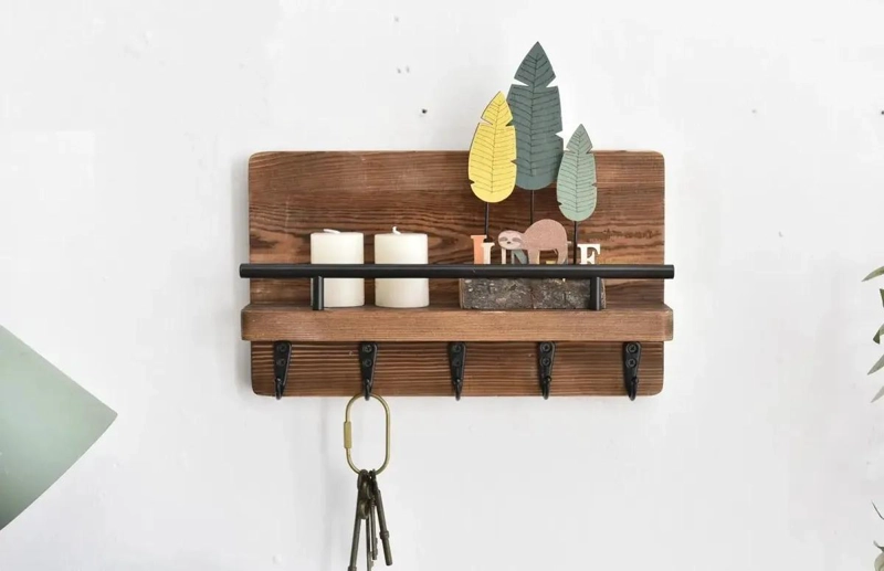 PERCHERO DE PARED CON 5 GANCHOS DE MADERA Y METAL - 8