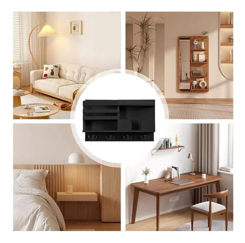 ORGANIZADOR DE LLAVES Y CORREO DE MADERA PARA PARED - 4