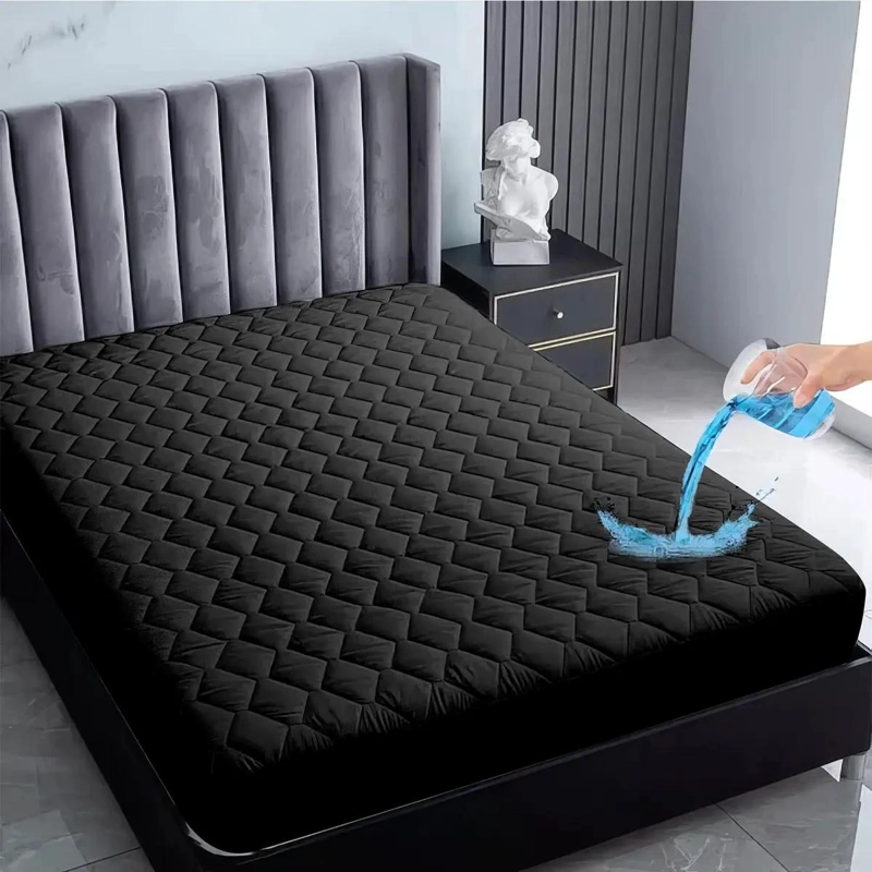 CUBRE COLCHON IMPERMEABLE 2 PLAZAS CON FUNDAS COLOR NEGRO - 2