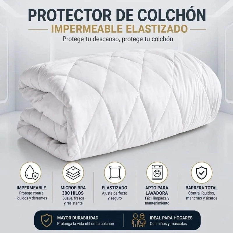 CUBRECOLCHON IMPERMEABLE 1.5 PLAZAS CON FUNDA AJUSTABLE - 3