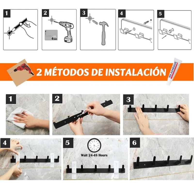 PERCHERO DE PARED CON 5 GANCHOS PARA ROPA Y ACCESORIOS - 10