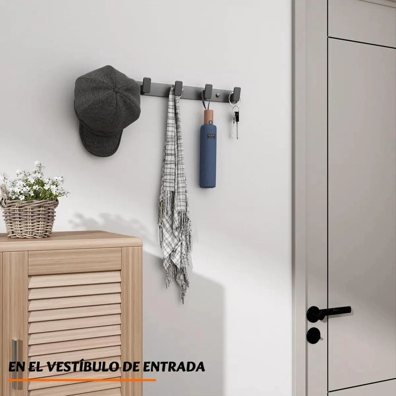 PERCHERO DE PARED CON 5 GANCHOS PARA ROPA Y ACCESORIOS - 4