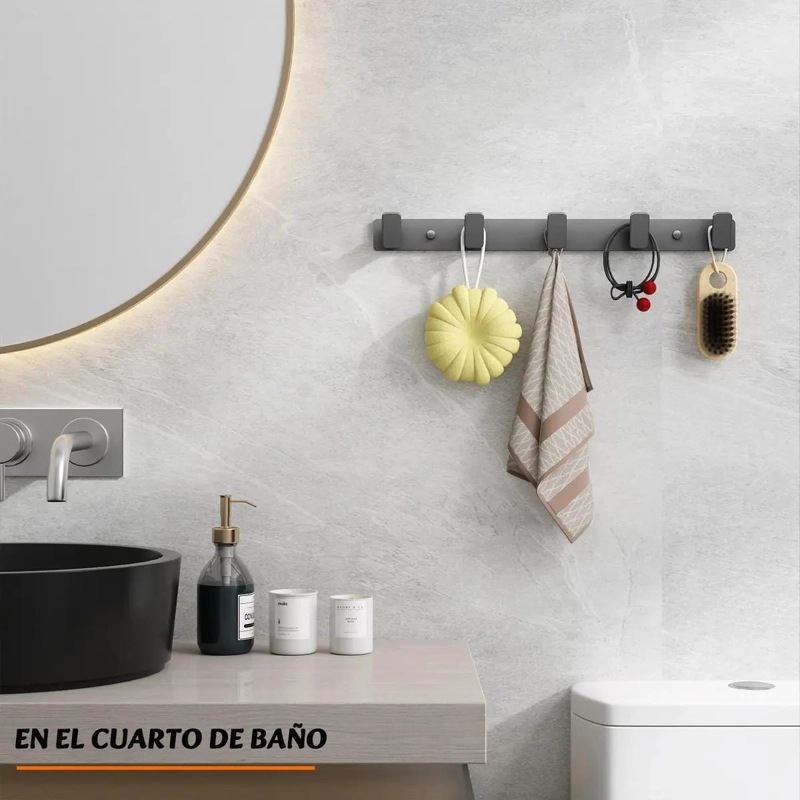 PERCHERO DE PARED CON 5 GANCHOS PARA ROPA Y ACCESORIOS - 5