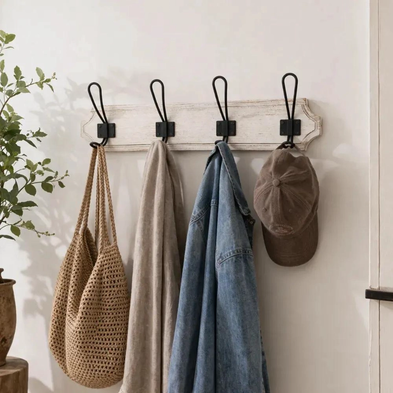 PERCHERO DE PARED VINTAGE CON 4 GANCHOS DOBLES EN COLOR BLANCO - 2