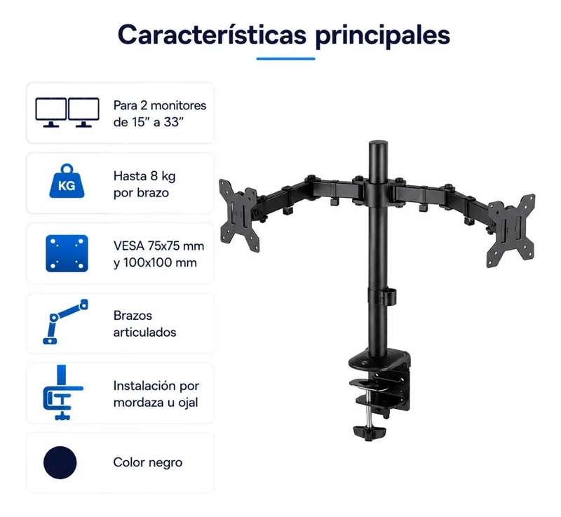 SOPORTE DOBLE ARTICULADO PARA MONITORES DE 15 A 33 PULGADAS - 3