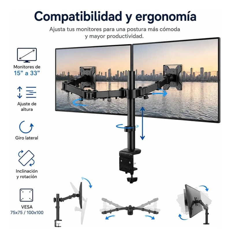 SOPORTE DOBLE ARTICULADO PARA MONITORES DE 15 A 33 PULGADAS - 4