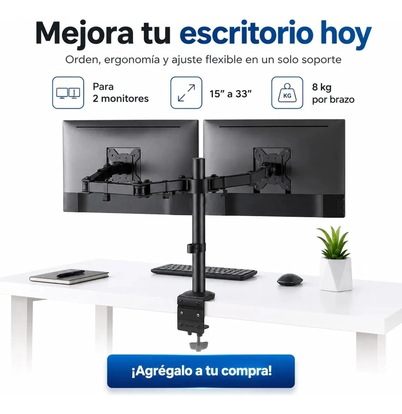 SOPORTE DOBLE ARTICULADO PARA MONITORES DE 15 A 33 PULGADAS - 6