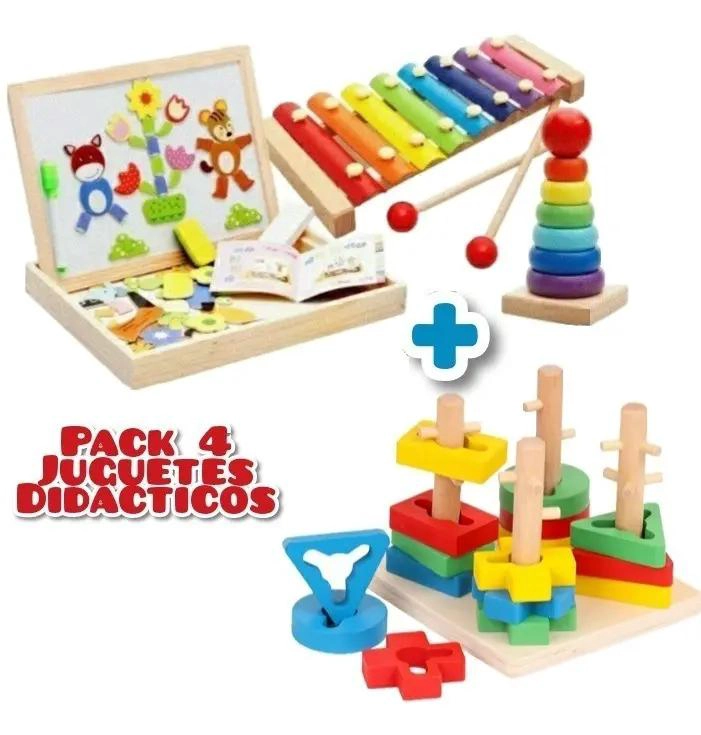PACK DE JUGUETES DIDACTICOS DE MADERA CON PIZARRA Y XILOFONO - 2
