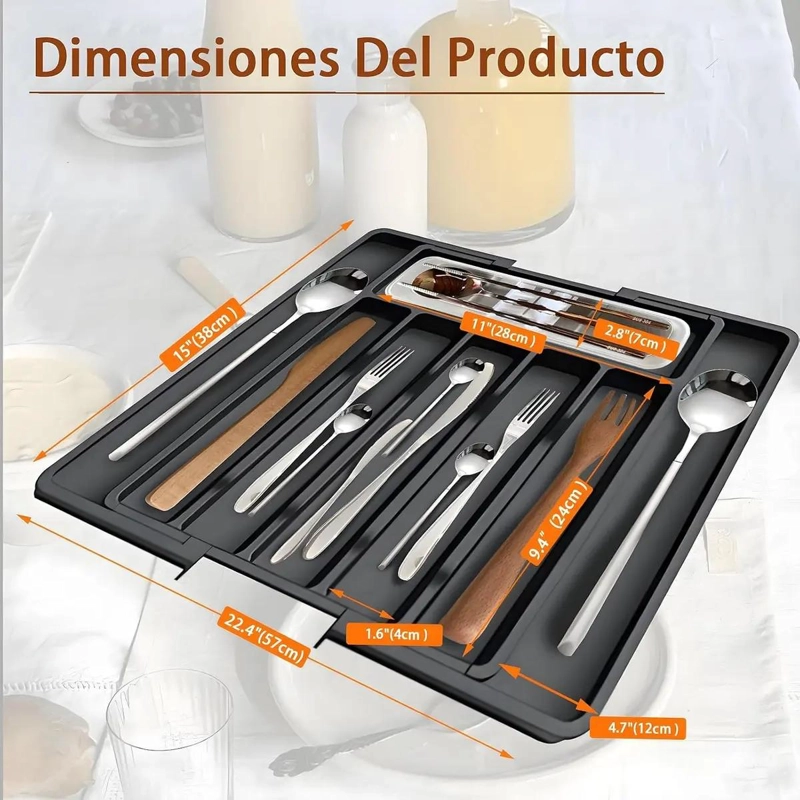 ORGANIZADOR DE CUBIERTOS CON 8 COMPARTIMENTOS EN COLOR NEGRO - 2
